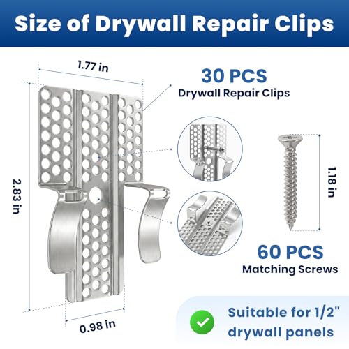 30 Pack Drywall Repair Clips, 1/2 Inch Stainless Steel Drywall Patch Kit