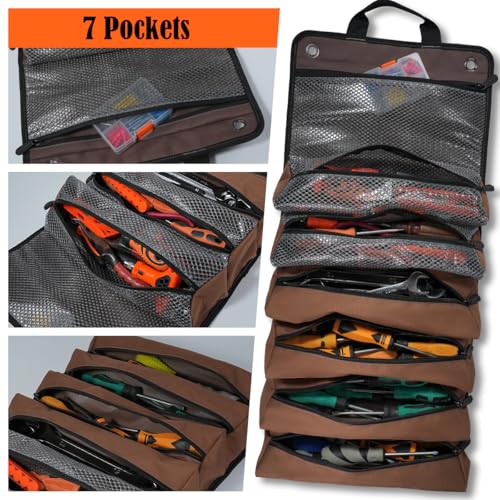 WELKINLAND Heavy-Duty Waxed Canvas Tool Roll, 7-Pocket 15L Tool Bag Roll