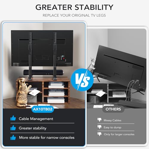 AX WABER Universal TV Stand, Table Top TV Stand Base Wobble Replacement for Most 24 to 80 Inch LCD LED TVs, 7 Height Adjustable TV Legs Hold up to 150lbs, Max VESA 800x500mm, Black AX10TB02