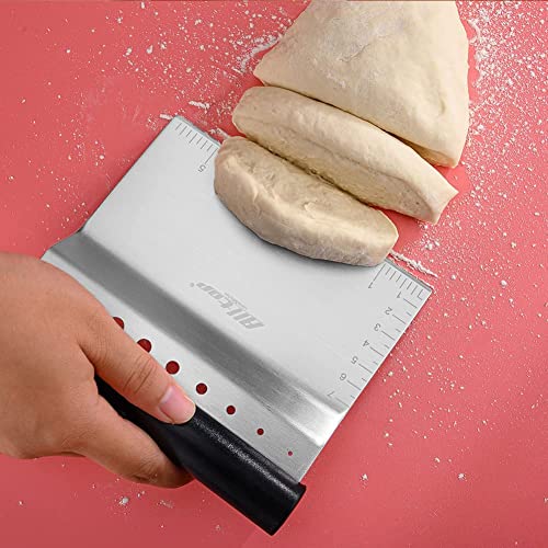 ALLTOP Bench Scraper & Chopper with Herb Stripper,Stainless Steel Multipurpose Kitchen Baking Tool for Bread Dough Pastry Cake -Leaf Remover with Plastic Handle &Upgraded Protective Cover - color: Black Plastic Handle