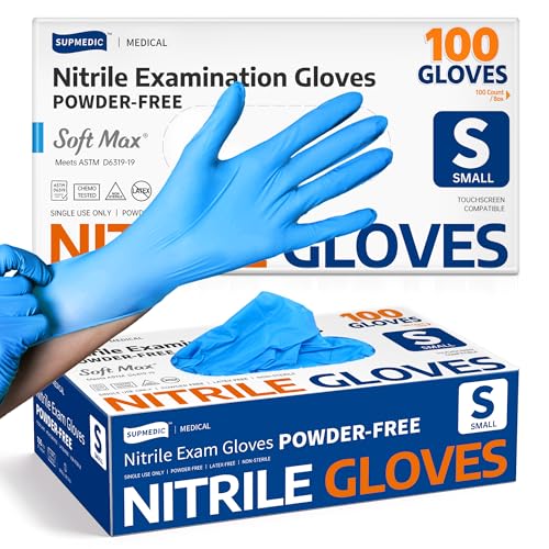 Supmedic Medical Soft Max Nitrile Exam Gloves Powder-Free Disposable 100 Ct - color: Blue (Small)