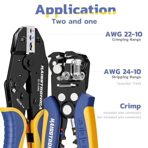 haisstronica Wire Stripper and Crimper Set, AWG 22-10 for Insulated