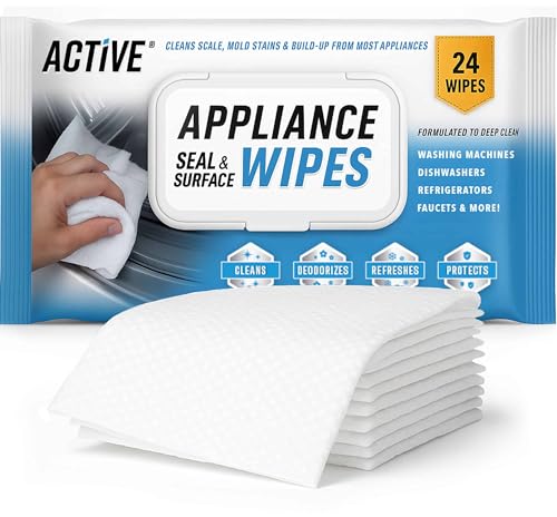 ACTIVE Home Appliance Surface Cleaner Wipes Heavy Duty Wipe for Cleaning Washing Machine, Dryer Stainless Steel Refrigerator, Glass Cooktop, Microwave, Dishwasher, Counter, Tile - 24 Large Wipes