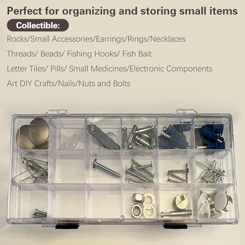 SnowTing 2 Pack 18 Grids Clear Plastic Organizer Box, Multi-grids Fixed Compartment Craft Storage Box for Beads, Fishing Tackles, Jewelry, Art Craft, Gem, Small Items