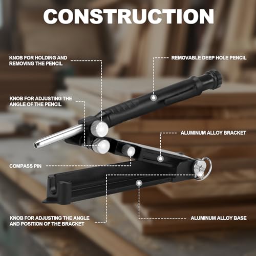 Multi-Function Scribing Tool, Aluminium Alloy Scribe Tool With 7 Leads Carpenter Pencils, Deep Hole Pencil With Sharpener For Woodworking, Gauge Scriber Line Maker, For Men's Architectural DIY Gifts