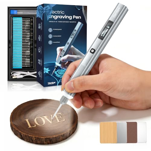 Vanlgs Engraving Pen for Metal Wood Glass Plastic Gift for Teens, Sliver | Engraving Tool with LED Lights, 5 Variable Speed, Rechargeable 31Bits DIY Craft Kit fot Adults Beginners - color: Sliver