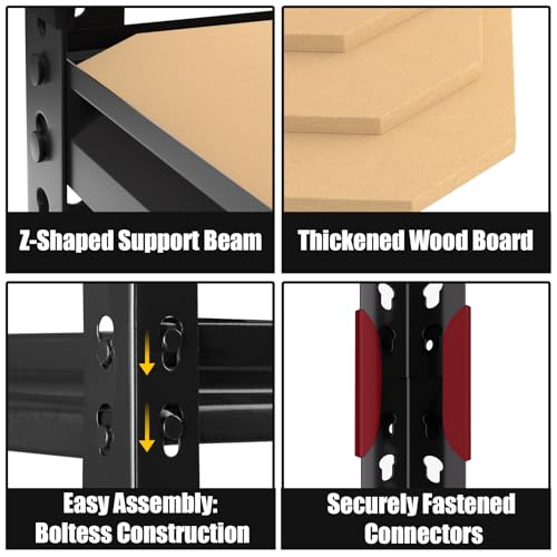 PrimeZone 5-Tier Garage Storage Shelves, Adjustable Metal Shelving, Black - size: 28"W x 12"D x 59"H