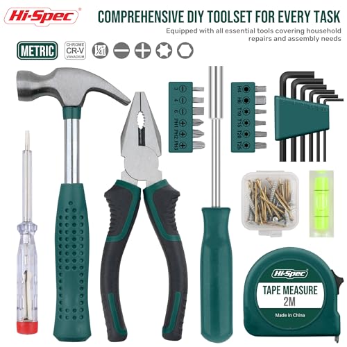 Hi-Spec Small Tool Kit Compact Set for Home and Office DIY, Green - color: Green