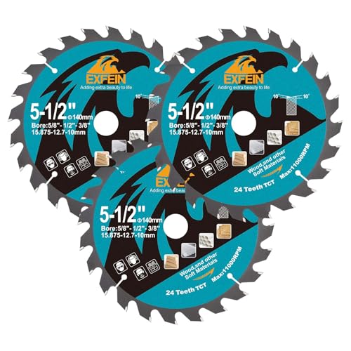 5-1/2 Inch Miter/Table Saw Blades 3pcs,24 Teeth ATB TCT Fine Finish Wood Cutting Circular Saw Blade with 5/8 Inch Arbor - size: 140mm 24T