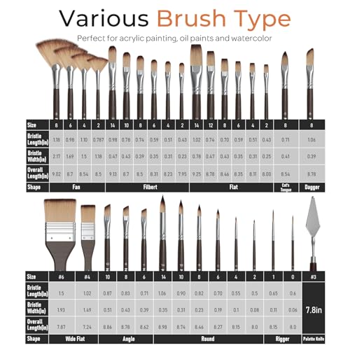 Nicpro 32pcs Paint Brush Set, Professional Paintbrushes with Paint Spatula and Cloth Roll Case, Craft Paint Brushes for Acrylic Painting, Oil, Watercolor, Gouache, Art Supplies for Artists Beginners - color: Brown