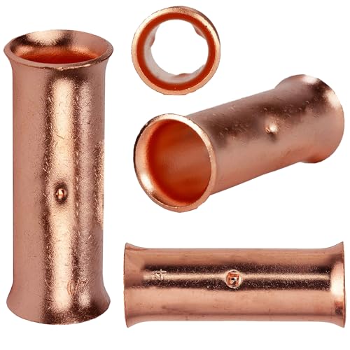 SVAAR 0000 Gauge Flared Barrel Butt Splice Connectors Kit 6PCS 4/0 AWG Non-Insulated Butt Connectors Bare Pure Copper Flared Compression Butt Splices Crimp Butt Terminals+6 PCS Heat Shrinks - color: Bare Copper