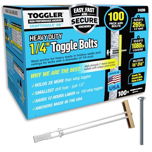 TOGGLER SNAPTOGGLE Drywall Anchors with 1/4-20 x 2.5 in Bolts, 100 Pack - size: 2.5 inches