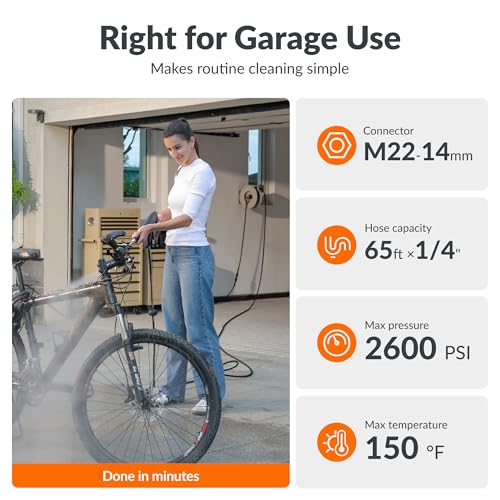 Giraffe Tools 65ft Retractable Pressure Washer Hose Reel, 2600 PSI