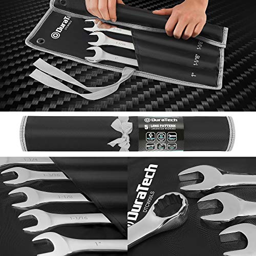 DURATECH Long Pattern Combination Wrench Set, SAE, 5-Piece, 1" to 1-1/4", 12 Point, CR-V Steel, with Rolling Pouch - size: SAE(1" to 1-1/4")