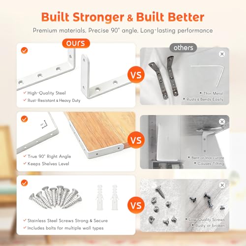 Shelf Bracket 4 Pack 5" Lx3 H 5mm Thick Heavy Duty White L Brackets - color: White-4pack, size: 5"Lx3"Wx0.78"W