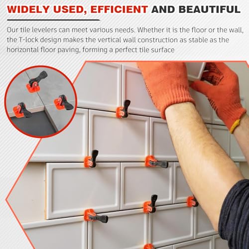 Nuanchu Tile Leveling System Kit 200 Reusable Tile Spacers + 200 1/16'' Replaceable Spare Steel T-pin, Leveling Clips Fit 8-12mm Floor Compounds Set for Wall & Floor (Red) - color: Red