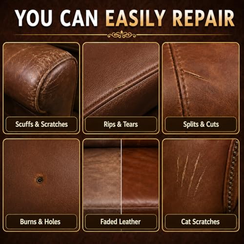 Vigorder Brown Leather Repair Kit for Furniture, Leather Couch Repair Kit for Sofa, Car Seats, Jacket and Purse, Fix Scratches, Tears, Holes, Cracks and Peeling with Easy Instructions