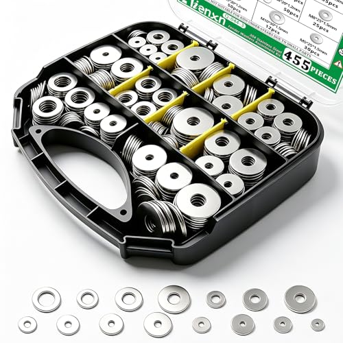 455PCS 304 Stainless Steel Fender Washer Kit, Washers for Bolts - size: SV M3-M12 (455PCS), style: Fender Washer