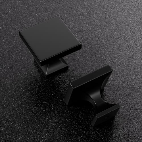 Goldenwarm 5 Pack Black Cabinet Knobs Matte Square Drawer Knobs Black Cabinet Hardware for Kitchen Bathroom Zinc Alloy Handle and Pulls - color: Square Black, size: Single Hole