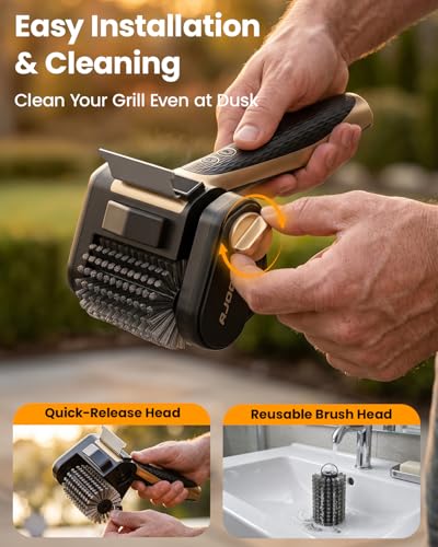 Cordless Electric Grill Brush with LED Light and Front Scraper, Gold - color: Gold
