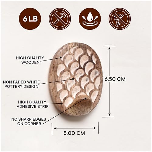 Indian Shelf 6 Piece Wooden Adhesive Wall Hooks for Bags, Keys, Hats - color: Brown Style 9