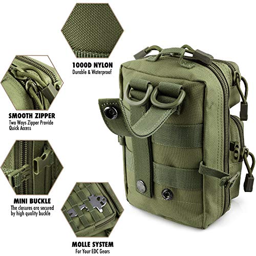 LIVANS Tactical Molle Utility Pouch, EDC Tool Pouch, Small Admin Pouch - color: Army Green