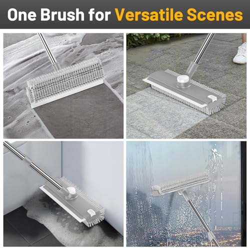 3 in 1 Floor Scrub Brush with Long Handle & Squeegee - color: Gray