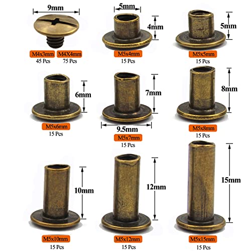 Alloypro 120 Sets Bronze Metal Chicago Binding Screws Assorted Kit Nail Rivet Chicago Button DIY Leather Decoration Bookbinding Round Flat Head Stud Screw(4/5/6/7/8/10/12/15-15pcs) - size: Bronze-4,5,6,7,8,10,12,15