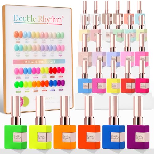 Double Rhythm 28Pcs 0.5Oz Gel Nail Polish Set Same Color Same Bottle Gel Polish Kit Nail Art Manicure Salon DIY at Home for Women (Candy Neon Collection-T24-6) - color: Candy Neon