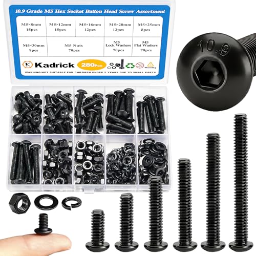 KADRICK 280PCS M5 Screw Kit,Hex Socket Button Head Screws Length 8MM-30MM - size: M5 280Pcs 8-30mm