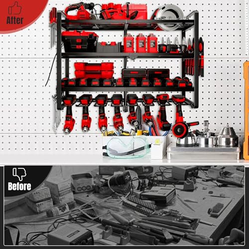 Large Power Tool Organizer Wall Mount, 4 Layer Heavy Duty 8 Cordless Drill Holder Tool Storage Rack, Load 400lbs Utility Power Tool Rack for Garage,Workbench,Workshop,Gifts for Men - color: Without Charging Station, size: 4-Tiers,8 Slots