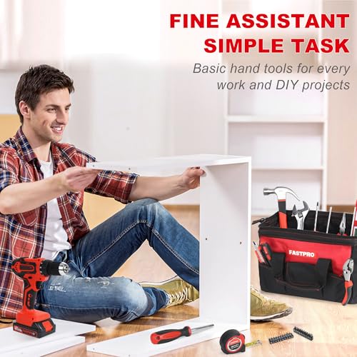FASTPRO Home Tool Set with Drill, Household Repairing Tool Kit, Red - color: Red