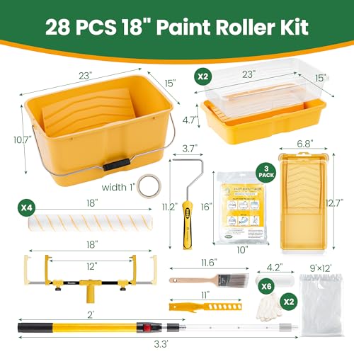 VOOMEY 28PCS 18 Inch Paint Roller Kit, Large Roller with Extension Pole - size: 18inch 28pc
