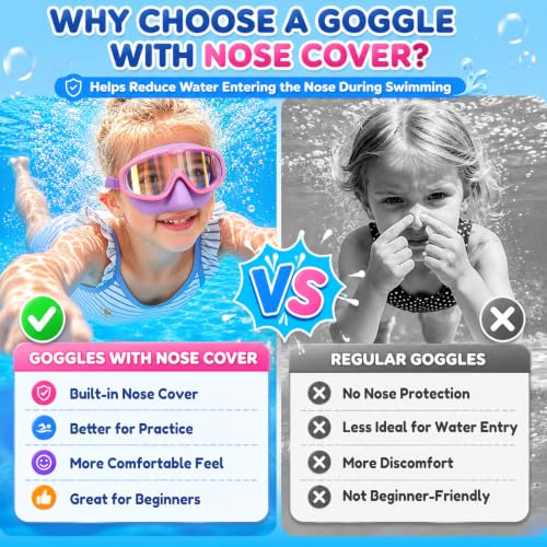 Seago Kids Swim Goggles with Nose Cover 2 Pack for 3-14 Anti-Fog Clear View - color: Yellow & Pink