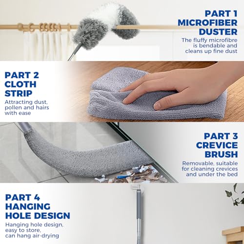 4 Pcs Dusters for Cleaning, 2 in 1 Microfiber Dusters and Retractable Gap Dust Cleaner with 1 Microfiber Dusting Cloths Long Handle 30-100 Inches Extension Pole for Ceiling Fan Cleaning Supplies - size: 4 PCS Dusters
