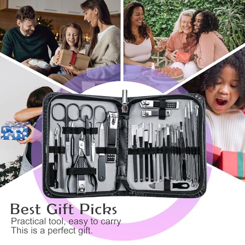 Manicure Pedicure Kit Professional 30pcs Complete Nail Care kit，fingernail and toenail Clippers and Manicure kit for Men with Travel Deluxe Beauty Tools Convenience Set (Black) - color: 30 in 1 Black