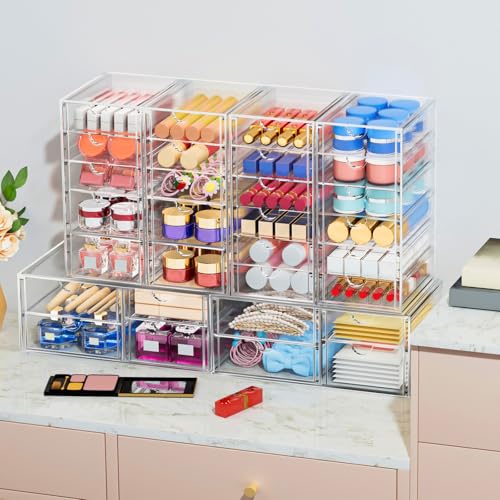 caktraie 4-Pack 22-Drawer Acrylic Storage & Makeup Organizer for Desk - size: 22 Drawers