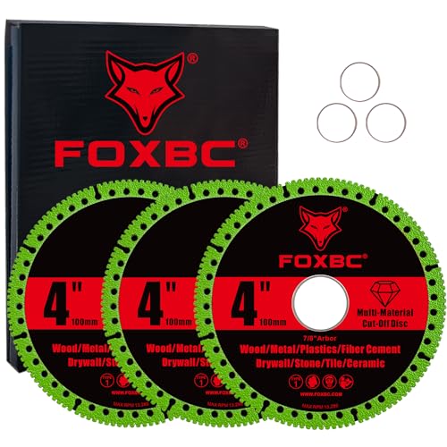 FOXBC 4 Inch Indestructible Multi-Material Cut Off Disc for Angle Grinders, 7/8" Arbor - 3 Pack