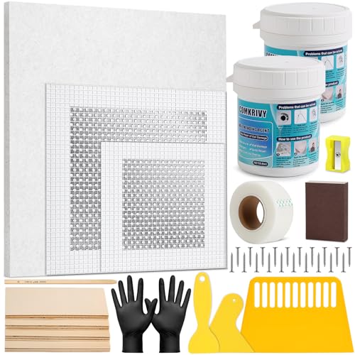 37 Pcs Drywall Repair Kit with 12"x12" Dry Wall Panel, Dry wall Patch Kit Sheetrock Repair Kit with Spackle, Mesh Tape, Putty Knives & Sanding Block for Sheet Rock Wall Surface Ceiling Large Hole Fill - style: 2 Bottle Wall Repair Agent