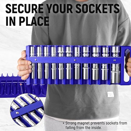Reniteco Magnetic Socket Organizer Set, 3-Pack, 1/4" 3/8" 1/2" Socket Tray - color: Blue