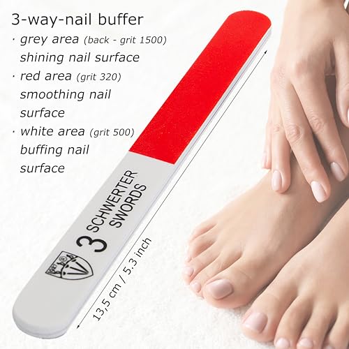 3 Swords Germany - Sapphire Metal Nail File Set 10 Pieces with 1 Piece 3-Way Nail Buffer – Nail Care Made in SOLINGEN/Germany - color: 10 Nail Files / 1 Buffer