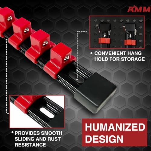 AMM 9-Piece Socket Organizer, 1/2, 3/8 & 1/4 inch Drive ABS Socket Holder, Heavy Duty Socket Racks - color: RED, size: 9PC