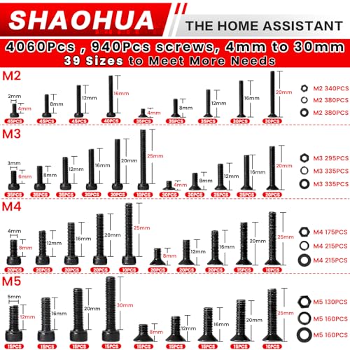 4071Pcs M2 M3 M4 M5 Nuts and Bolts Assortment Kit, 39 Size Metric Screw Assortment 4MM to 30MM Hex Socket & Flat Head Machine Screws w/Portable Box and Hex Drill Bits, Galvanized Rustproof - size: J. M2 M3 M4 M5