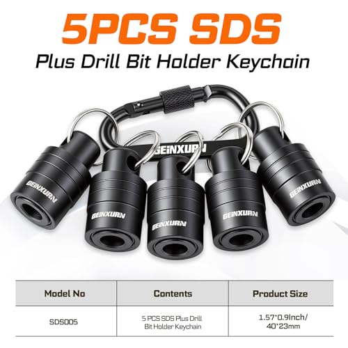 Geinxurn 5Pcs SDS Shank Bit Holder Keychain Set, Heavy Duty Quick Release Drill Bit Storage Organizer for Impact Driver Drill Bit for Lineman, Electricians, Construction Crews Outdoor Work - size: SDS005