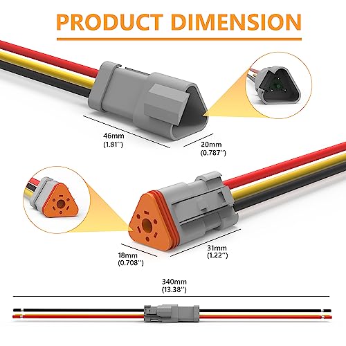 Newdeli Deutsch 3 Pin Connector Kit Waterproof Electrical Connector 16 AWG Male and Female Automotive Wire Connectors for Car Truck Boat, Dt Connector 6 Sets - size: DT Connector 6 Sets 3 Pin