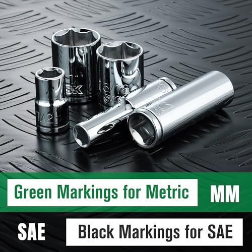SK 1/2" Drive Socket Set, Deep SAE Sockets, 11-Piece 7/16" to 1-1/16" - size: Deep, style: SAE