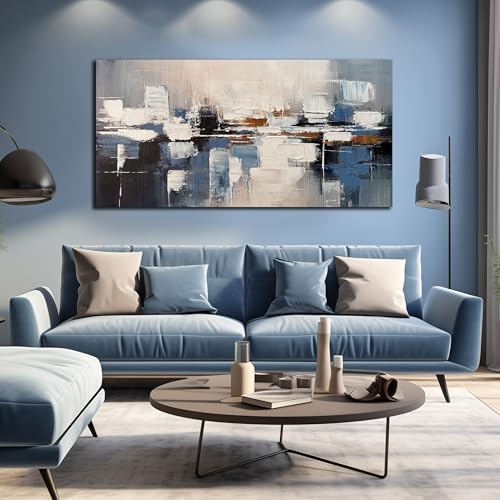 AUUZAIUA Abstract Canvas Wall Art Blue and White Oil Painting 24x48 Inch - size: 24"L x 48"W