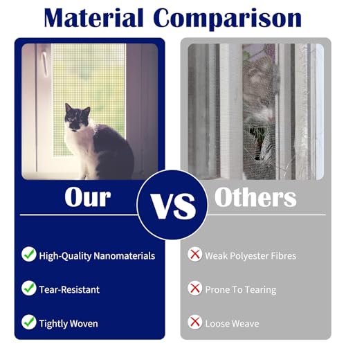 47.2 x 78.7 inch Window Screen with 23 Feet Black Upgraded Hook and Loop Adhesive Edging Frame Free Cutting DIY Self-Adhesive Window Screen Mesh Curtain Replacement