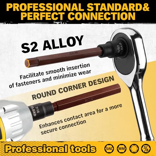 Extra-Long Allen Hex Bit Socket Set: 20-Piece 3/8 Inch Drive, 110mm S2 Steel, Standard SAE & Metric (1/8-Inch - 7/16-Inch, 3-12mm) for Impact Drills and Ratchet Wrenches - style: 110mm Allen Hex Bit Socket Set