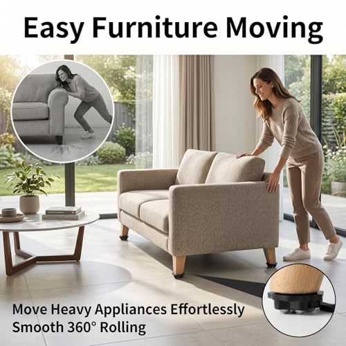Self Adhesive Caster Wheels: 360 Rotation Furniture Rollers (8, Black)